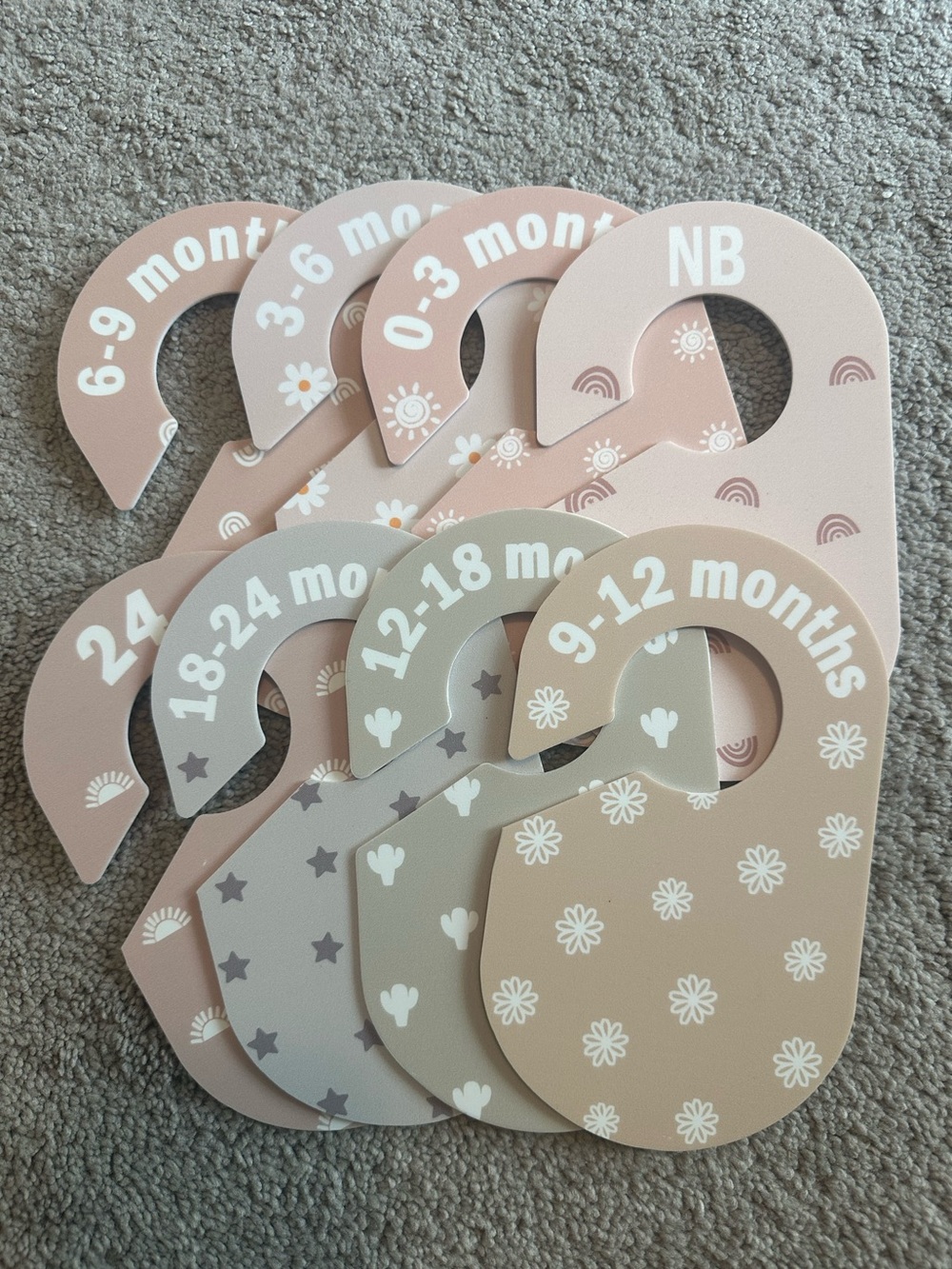 Set of 8 Baby Clothes Size Hanging Dividers for Closet, Newborn - 24+ Months